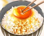  bowl chopsticks egg_yolk food food_focus mofumofu0311 no_humans original raw_egg rice_bowl sauce simple_background tamagokake_gohan white_background 