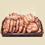  food food_focus haruhi1281 highres meat no_humans original simple_background steam still_life tray 