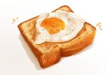  bread bread_slice egg_(food) food food_focus fried_egg fried_egg_on_toast highres kaneko_ryou no_humans original simple_background still_life toast white_background 