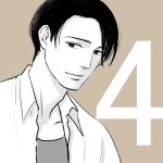  1boy brown_background grey_background greyscale_with_colored_background highres katsuragi_jun&#039;ichi kodama_yuki looking_at_viewer male_focus monochrome official_art sakamichi_no_apollon short_hair smile solo upper_body 