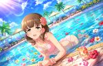 brown_hair green_eyes idolmaster_cinderella_girls_starlight_stage official_art sakuma_mayu short_hair smile swimsuit