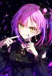  1girl black_dress choker dress earrings hair_ornament highres jewelry looking_at_viewer medium_hair non-web_source purple_hair purple_nails side_ponytail smile solo ultima_(tensei_shitara_slime_datta_ken) upper_body yellow_eyes 