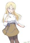  1girl absurdres alternate_costume black_pantyhose blonde_hair brown_skirt glasses highres kantai_collection long_hair northampton_(kancolle) one-hour_drawing_challenge pantyhose robinson_(day_l_full) rope semi-rimless_eyewear shirt skirt solo under-rim_eyewear white_shirt yellow_eyes 