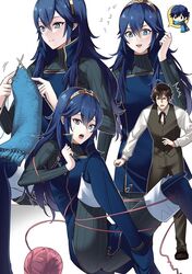  1girl 2boys ameno_(a_meno0) ass blue_eyes blue_hair blush brand_of_the_exalt chrom_(fire_emblem) father_and_daughter fire_emblem fire_emblem_awakening frederick_(fire_emblem) lucina_(fire_emblem) multiple_boys scarf short_hair tiara 