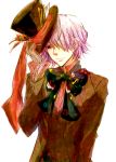  bow formal gloves hair_over_one_eye hamayoshi hat male pandora_hearts red_eyes short_hair silver_hair solo top_hat xerxes_break 