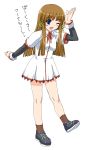  cosplay highres long_hair ribbon routes school_uniform shichimenchou simple_background solo wink yuasa_satsuki yuasa_satsuki_(cosplay) 