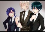  3boys ashiya_shirou blonde_hair formal hair_over_one_eye hataraku_maou-sama! maou_sadao multiple_boys necktie purple_hair red_eyes short_hair suit urushihara_hanzou violet_eyes winglayer yellow_eyes 