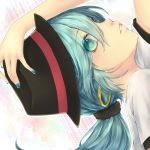  aqua_eyes aqua_hair earrings hand_on_hat hat hatsune_miku jewelry oharu solo vocaloid 