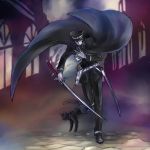  bad_id black_hair cape cat devil_summoner gloves gouto hat knife kuzunoha_raidou male sword weapon 