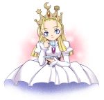  blonde_hair blue_eyes brooch crown cup cyberbots devilot dress jewelry long_hair ruuen_rouga solo teacup 