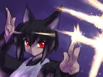  animal_ears apron black_hair cat_ears japanese_clothes lens_flare male pose red_eyes ruuen_rouga 
