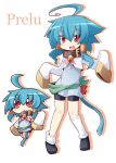  animal_ears bell bike_shorts blue_hair brown_eyes cat_ears cat_tail chibi collar jingle_bell kneehighs original payot prelu reku short_hair single_kneehigh sleeves_past_wrists socks solo tail 