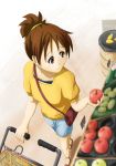  apple brown_eyes brown_hair food fruit hirasawa_ui k-on! msics ponytail shopping shopping_cart short_hair 