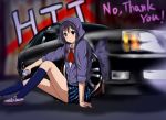  black_eyes black_hair car diesel-turbo hoodie k-on! long_hair motor_vehicle necktie no_thank_you no_thank_you! parka school_uniform sleeves_rolled_up solo spray_can vehicle 