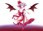  blood blue_hair bow detached_wings floating from_behind hat high_heels ina_(artist) looking_back pool_of_blood red_eyes remilia_scarlet ribbon ripples shoes short_hair solo touhou wings wrist_cuffs 