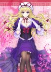  1girl alha black_legwear black_thighhighs blonde_hair breasts cleavage gloves hat long_hair solo thigh-highs thighhighs touhou yakumo_yukari 