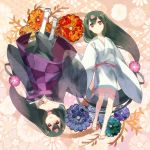  cleavage dagger dual_persona flower hair_flower hair_ornament japanese_clothes katanagatari kimono long_hair shion_(kizuro) stabbing weapon yasuri_nanami yukata 