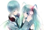  1girl bad_id couple dual_persona flower genderswap hair_flower hair_ornament hatsune_miku hatsune_mikuo headphones necktie shell_(pixiv) twintails vocaloid 