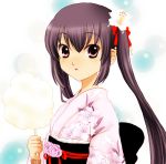  cotton_candy japanese_clothes k-on! kimono long_hair nakano_azusa red_eyes sinko twintails yukata 