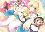  blonde_hair blue_eyes capelet character_doll doll hairband hakurei_reimu hat highres izayoi_sakuya kirisame_marisa nozumi remilia_scarlet shanghai shanghai_doll short_hair thigh-highs thighhighs tokira_nozumi touhou white_legwear white_thighhighs witch_hat yakumo_yukari 