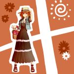  :p aki_shizuha alternate_costume bad_id bag basket contemporary dress hat jewelry maki_(huran) necklace orange_hair purse red_eyes sandals short_hair solo sun_hat tongue touhou vest 