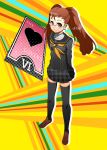  1girl a-1_pictures atlus bad_id bandai bespectacled blush brown_hair card cosplay crossover deep_silver floating_card glasses hair_up idolmaster kugimiya_rie kujikawa_rise kujikawa_rise_(cosplay) legs long_hair megami_tensei minase_iori namco ookami_maito persona persona_4 school_uniform seiyuu_connection smile tarot thigh-highs thighhighs tokyo_mx twintails zettai_ryouiki 
