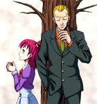  bunbee coffee formal futari_wa_precure height_difference necktie one_side_up pink_hair precure school_uniform suit twintails yes!_precure_5 yes!_pretty_cure yumehara_nozomi 