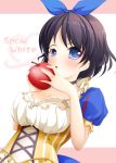  arin black_hair blue_eyes blush breasts choker cleavage cosplay food fruit grimm's_fairy_tales hair_ribbon holding holding_fruit itsuki_(spitbreak) pangya ribbon short_hair snow_white snow_white_(cosplay) snow_white_(grimm) snow_white_and_the_seven_dwarfs solo 