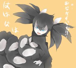  1girl blue_eyes dress gothitelle mikia_harris personification pokemon pokemon_(game) pokemon_black_and_white pokemon_bw solo translated twintails 