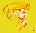  bike_shorts cure_sunshine dress futari_wa_precure heartcatch_precure! l_hakase long_hair magical_girl midriff myoudouin_itsuki precure shorts_under_skirt skirt solo twintails very_long_hair yellow yellow_background yellow_dress 