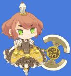  bell blush chibi crown earrings green_eyes jewelry mota original red_hair redhead simple_background solo weapon 