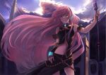  blue_eyes face long_hair megurine_luka microphone microphone_stand navel pink_hair shirabi_(life-is-free) skirt sky solo very_long_hair vocaloid 