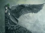  black_wings bow dress elbow_gloves eyes frills gloves gothic hair_bow long_hair reiuji_utsuho solo tottema touhou wings 