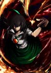  bow breasts cape fire from_above hair_bow lefthand long_hair red_eyes reiuji_utsuho solo touhou wings 