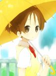  brown_hair face hirasawa_ui k-on! nasuna ponytail rain school_uniform short_hair solo umbrella 