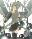  bad_id detached_sleeves from_behind hatsune_miku long_hair looking_back see-through skirt solo thigh-highs thighhighs twintails very_long_hair vocaloid yamiko yamiya 