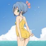 blue_hair competition_swimsuit green_eyes looking_back nemuro_nao one-piece_swimsuit original short_hair solo swimsuit 
