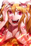  adult bad_id blonde_hair blood colored_eyelashes crazy eyelashes face fangs fingernails flandre_scarlet hands hat long_hair nail_polish nails open_mouth rby_(artist) red_eyes shikihara_mitabi side_ponytail slit_pupils smile solo touhou 
