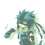   :3 blue_hair fingerless_gloves fur-trimmed goggles lucario personification pixel_art pokemon solo spiky_hair spiked_knuckles  