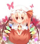  bad_id blonde_hair blush bow butterfly flandre_scarlet mokolove red_eyes solo touhou vampire wings 
