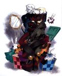  bandage_over_one_eye bandages bell brown_hair cat cheshire_cat_(pandora_hearts) door hair_over_one_eye kevin_regnard mirror mochizuki_jun official_art pandora_hearts red_eyes short_hair silver_hair will_of_the_abyss xerxes_break 