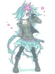  boots crazy_eyes flower green_hair hair_over_one_eye jacket necklace pantyhose personification pink_eyes pokemon pose skirt solo spiritomb v very_long_hair 