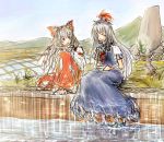  2girls daro fujiwara_no_mokou kamishirasawa_keine multiple_girls sketch touhou water 