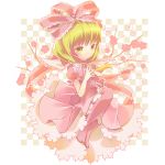  alternate_hair_color blonde_hair cherry_blossoms dress flower hair_ribbon kagiyama_hina nigo pink_dress ribbon touhou yellow_eyes 