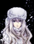  blonde_hair coat face fur_hat genderswap hat lips long_hair purple_eyes russia_(hetalia) scarf solo su_(pixiv44447) violet_eyes 
