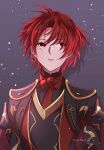  1boy alear_(fire_emblem) alear_(male)_(fire_emblem) cape fire_emblem fire_emblem_engage hair_between_eyes highres male_focus official_alternate_hair_color open_mouth red_eyes redhead short_hair simple_background solo upper_body yutohiroya 