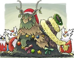  christmas christmas_ornaments christmas_wreath decorating delibird donki_(yeah) full_body hat highres iron_bundle no_humans pokemon pokemon_(creature) santa_hat star_(symbol) tinsel wo-chien wreath 