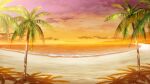  beach clouds evening film_grain game_cg horizon izumi_tsubasu mountain no_humans non-web_source ocean official_art orange_sky outdoors palm_tree re:stage! scenery sky tree 