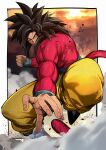  1boy absurdres biceps black_hair blue_sash blue_wristband body_fur dragon_ball dragon_ball_gt gigatan_d highres long_hair looking_at_viewer male_focus monkey_boy monkey_tail muscular muscular_male no_nipples pants pectorals red_fur saiyan sash solo son_goku spiky_hair super_saiyan super_saiyan_4 tail yellow_pants 