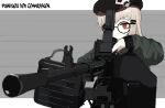  1girl beret blonde_hair commission girls_frontline glasses green_jacket gun hair_ornament hairpin hat highres jacket long_hair machine_gun natri999 red_eyes solo type_80 type_80_(girls&#039;_frontline) weapon 